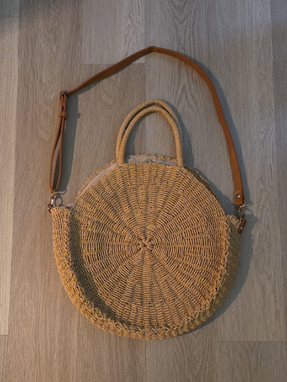 Abercrombie & Fitch Large Straw Women's Tote Bag Tan Round Crossbody Purse